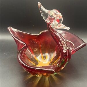 Elegant Red and Orange Glass Art Bowl